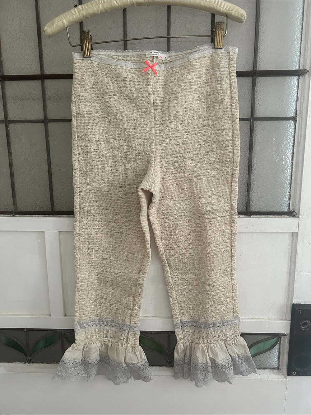 Intimately Free people new women’s cream Ruffle Hem bloomers with Gray Lace Tri - Picture 2 of 5